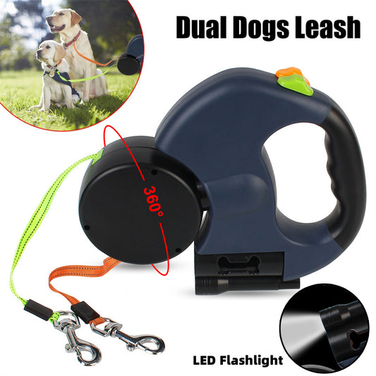 Oprolbare Hondenriem Voor Kleine Honden Reflecterende Dubbele Hondenriem Lood 360 Draaibare Geen Dubbele Hondenwandelriem Met Verlichting Dierenbenodigdheden