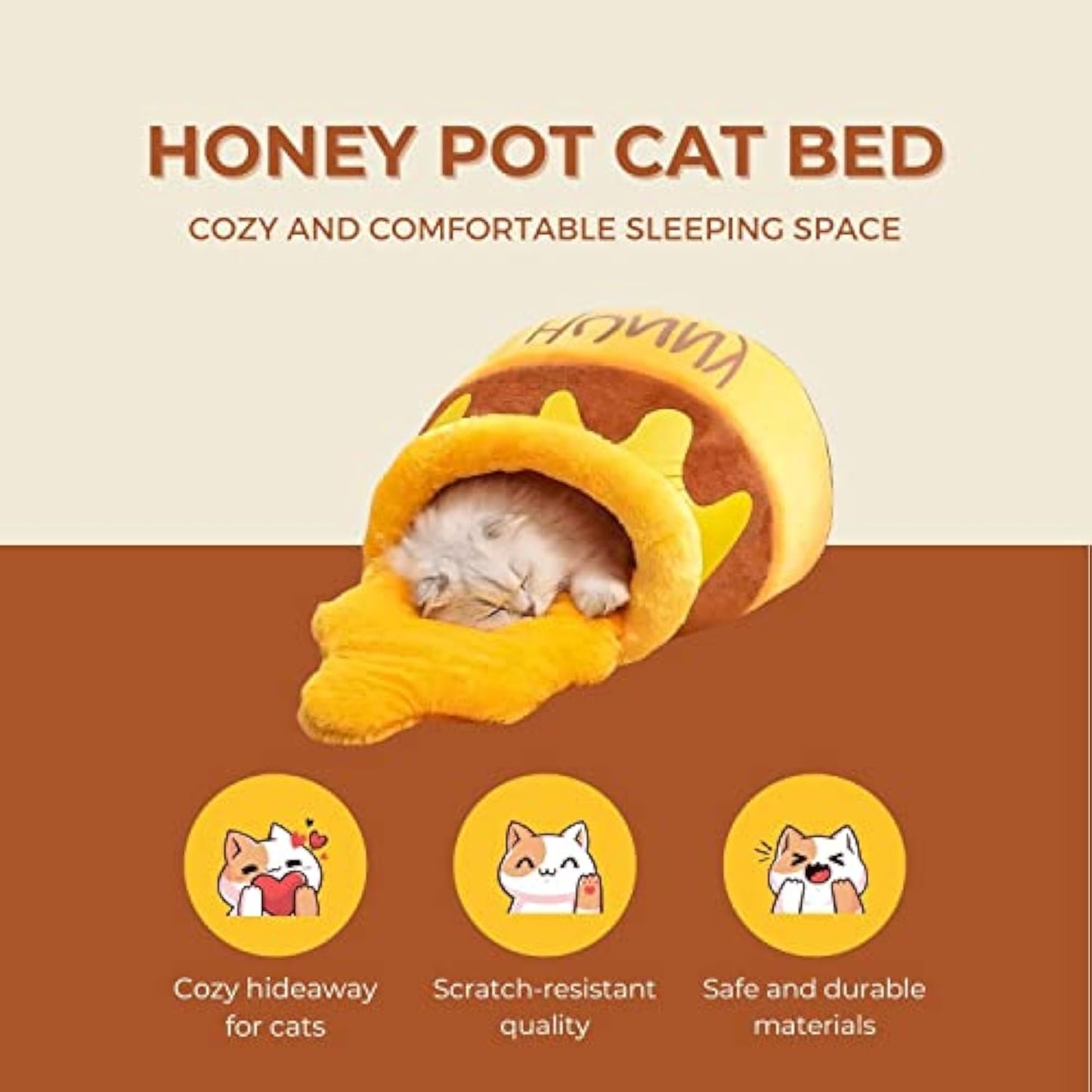 Honingpot Kattenbed - Comfortabel Traagschuim Huisdierenmeubel Met Verwijderbaar Kussen - Stijlvol En Wasbaar